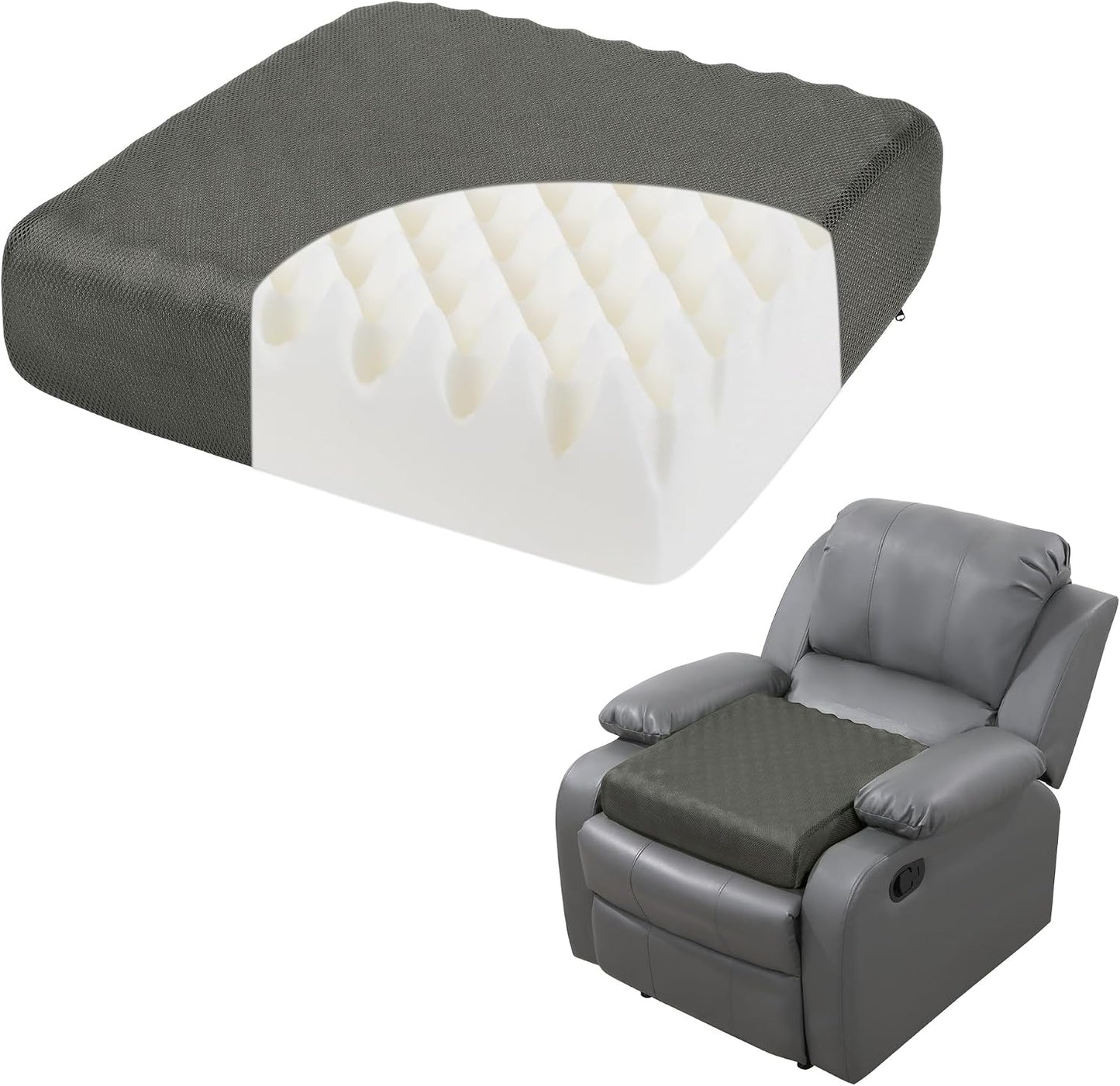HOMBYS Egg Shaped Foam Recliner Chair Cushion for Elderly, 20×20×5inch Thicken & Extra Large Seat Cushion Cahir Pad for Couch, Armchair, Wheelchair for Easy to Reduce Hip & Lumbar Pain, Black
