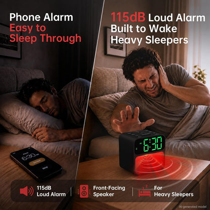 AuroraCalm Extra Loud Alarm Clock for Heavy Sleepers with 115dB Alarm
