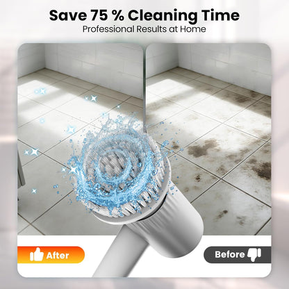 Electric Spin Scrubber – 5-Hour Battery, 6 Brush Heads, No Bending with 47" Extendable Handle, Cordless Power Scrubber for Bathroom Shower Bathtub Tile Kitchen Floor