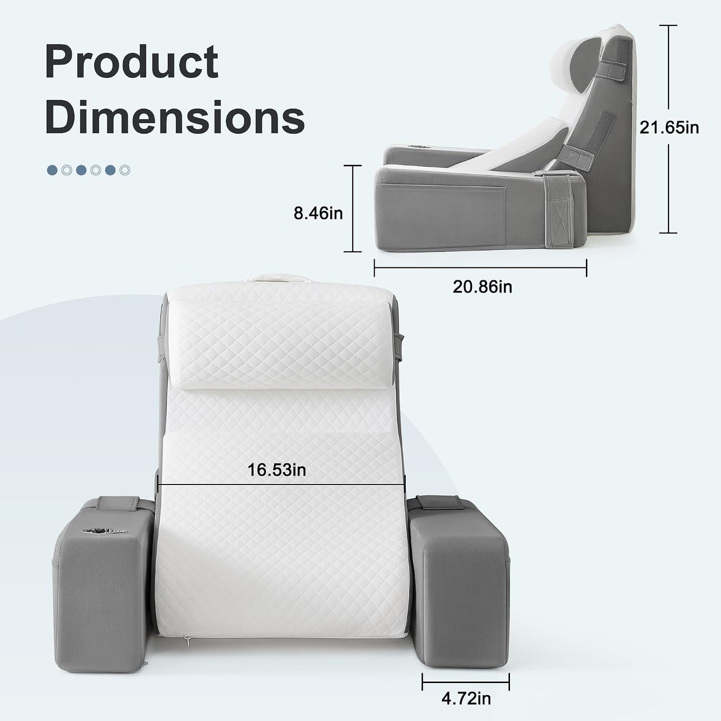 Reading Pillow for Bed with Adjustable Armrests and Side Pockets, Back Pillow for Bed Sitting Up, Sit Up Pillow, and Bed Pillows for Sitting Up, Ideal for Reading, Watching TV and Relaxing, Light Gray