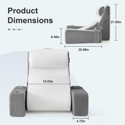 Reading Pillow for Bed with Adjustable Armrests and Side Pockets, Back Pillow for Bed Sitting Up, Sit Up Pillow, and Bed Pillows for Sitting Up, Ideal for Reading, Watching TV and Relaxing, Light Gray