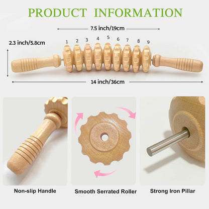 Manual Wood Therapy Massage Stick, Wooden Cellulite Muscle Roller for Legs | Body Sculpting, Lymphatic Drainage Massager, Wooden Massage Tools for Trigger Points Relief, Sore Muscle Recovery