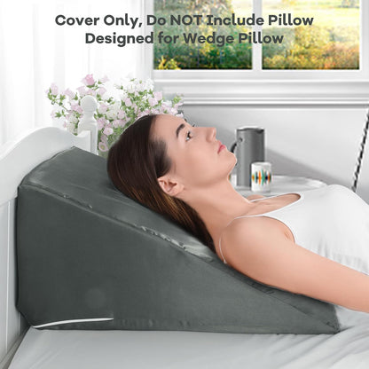 HOMBYS Satin Bed Wedge Pillow Cover Silky & Smooth Wedge Pillowcase 1 Pack 24x24x8, Soft & Breathable, Removable & Machine Washable-Zipper Design (Pillow Not Include), (Grey, 24"x24"x8")