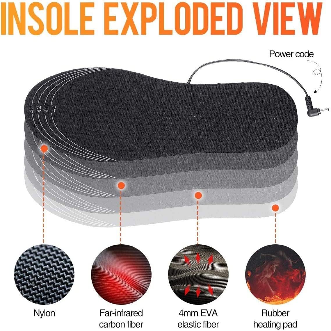 USB Heated Insoles Rechargeable Heating Insoles Multiple Sizes Electric Foot Warmer Mat for Camping, Fishing, Hiking
