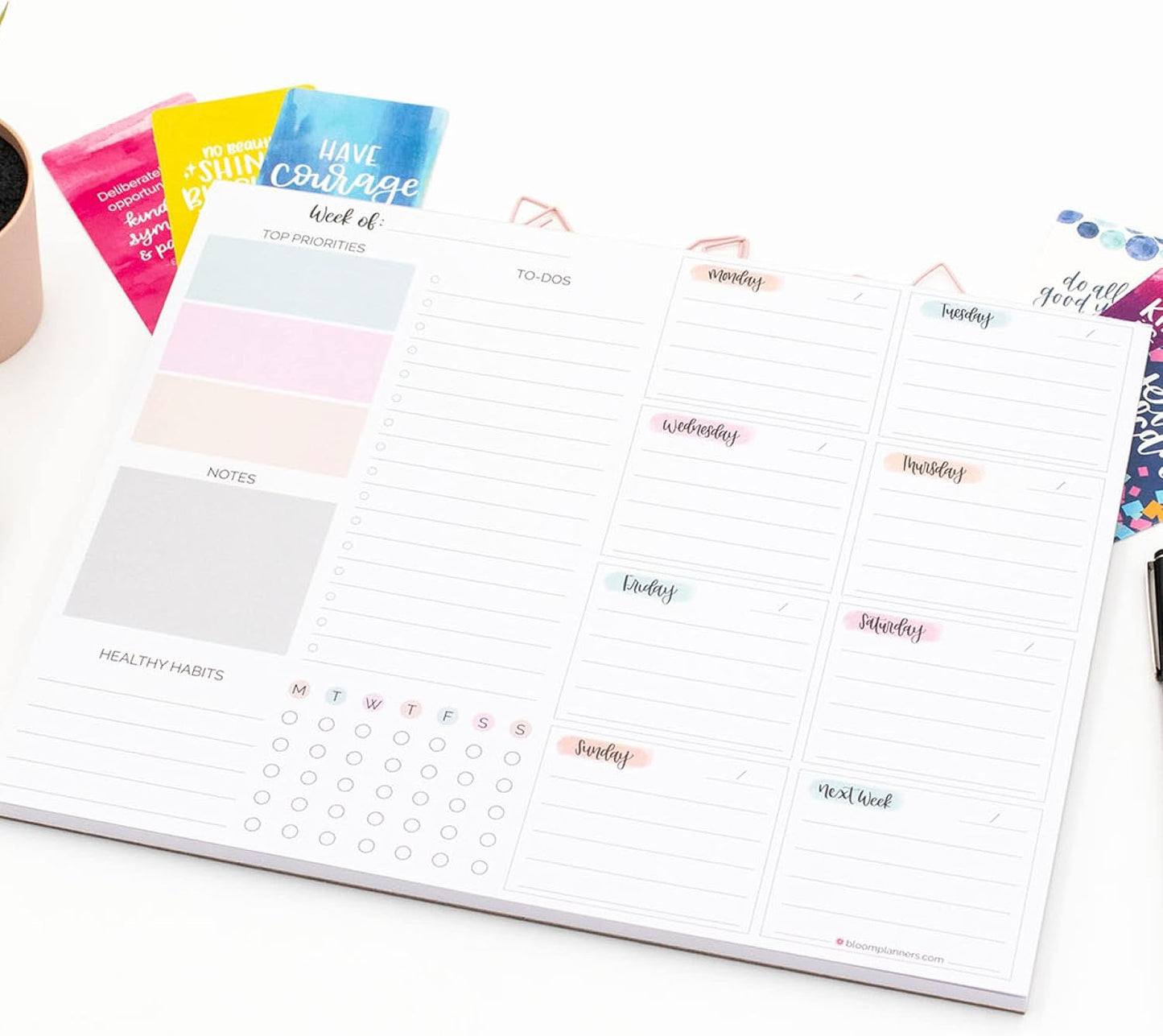 bloom daily planners Horizontal Weekly Magnetic Meal Planning Pad for Fridge with Tear-Off Grocery Shopping List - Hanging Food/Menu Organizer Notepad with Magnets - 8.5” x 11” - Lemons