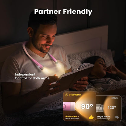 Glocusent Upgraded LED Neck Reading Light, Book Light for Reading in Bed