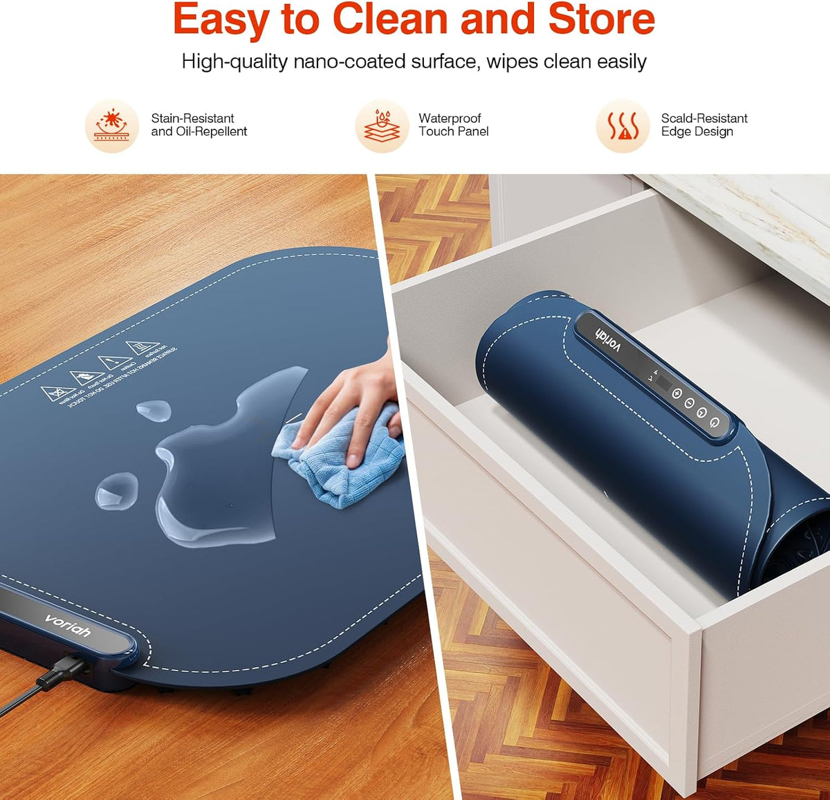 Warming Mat for Food, Voriah Electric Warming Tray with 3 Temp Settings & Auto Shut-Off, Food Warmer with Thick Silicone Surface to Keep Food Warm at Buffet, Parties, and Family Use（Dark Blue）