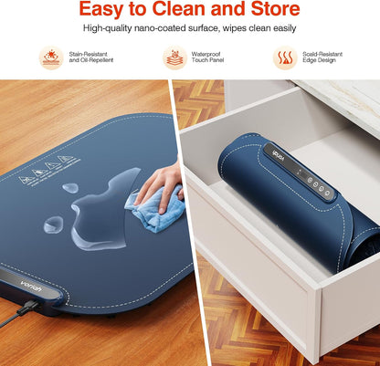 Warming Mat for Food, Voriah Electric Warming Tray with 3 Temp Settings & Auto Shut-Off, Food Warmer with Thick Silicone Surface to Keep Food Warm at Buffet, Parties, and Family Use（Dark Blue）