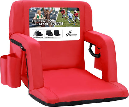 Sportneer Stadium Seats with Back Support: 2.5'' Thick Comfy Cushion 6 Adjustable Angle Bleacher Seat with Armrest - 2 Large Pockets, 2 Cup Holders Stadium Chair for Sport Events Concerts Parks