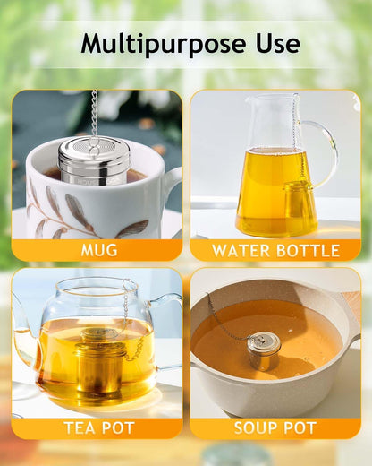 House Again Tea Infusers, Extra Fine Mesh Tea Strainers for Loose Tea, Updated Slim Threaded Lid & 304 Stainless Steel, Filter Bags Diffusers, Loose Leaf Tea Steeper for Brew Tea Spices & Seasonings