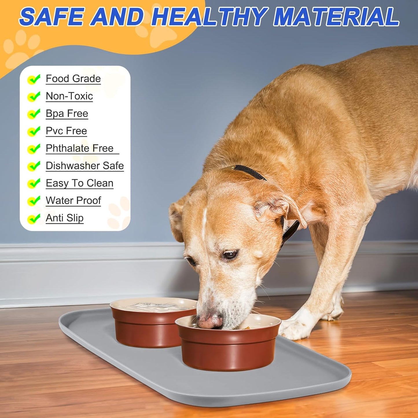 SMILOOL Waterproof Silicone Pet Food Mat with Raised Edge for Dog & Cat | 19" x 12" Non-Slip Pet Feeding Mats with Lip for Food & Water Bowl, Food Grade, Easy Cleaning, Black