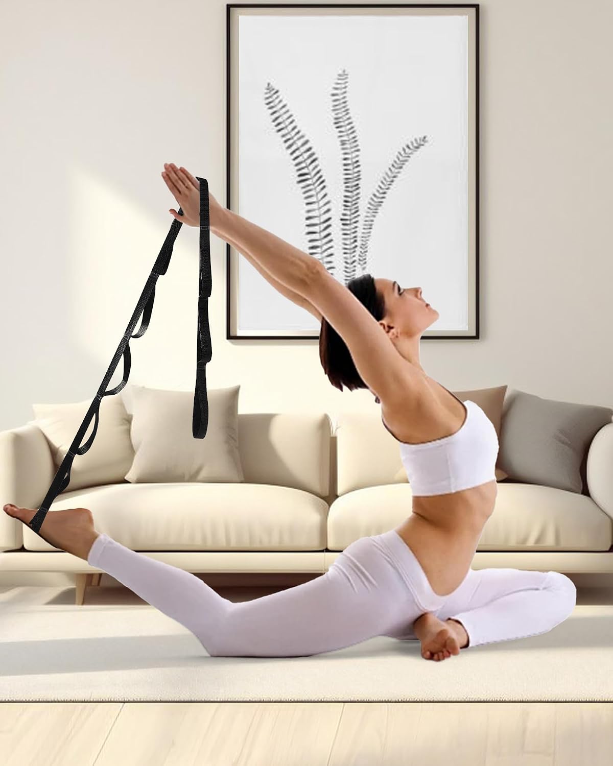 10 Loop Yoga Stretching Strap for Physical Therapy - Non-Elastic Exercise Band for Pilates, Yoga, Stretching for Women & Men