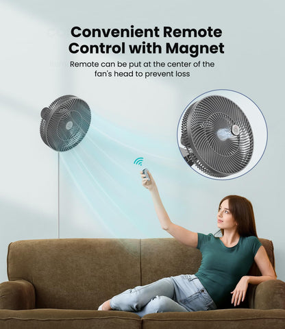 LEMOISTAR 8 Inch Small Wall Mounted RV Fan with Remote Control, 90° Oscillating, 4 Speeds, 4 Timer, Adjustable Tilt, 70 Inch Cord, Quiet, for Corner Bedroom Home Office Garage-Black