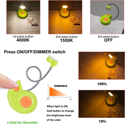 Kids Rechargeable Book Light, Clip on Reading Light for Kid, Kids Reading Lights, Amber Book Light for Reading in Bed, 2 Lighting Modes, Blue Light Blocking, Bookmark Light for Bookworms-Green