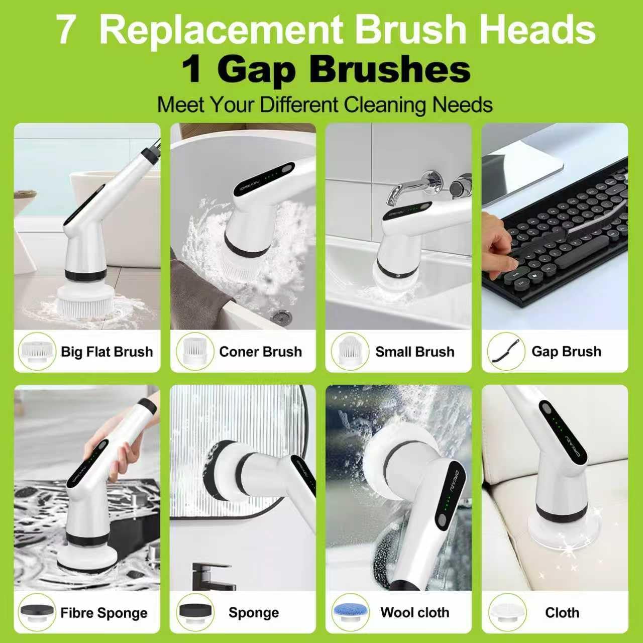 Dreazu Electric Spin Scrubber, 10-in-1 Shower Scrubber & Retractable Long Handle, 44 lbs High-Torque & Variable Speed Shower Cleaning Brush for Bathroom,Toilet, Bathtub, Kitchen, Tile Floors