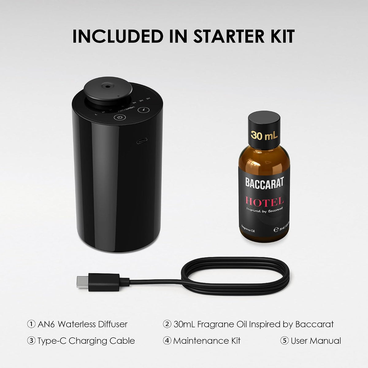 Airversa ADX Waterless Essential Oil Diffuser Starter Kit, Black