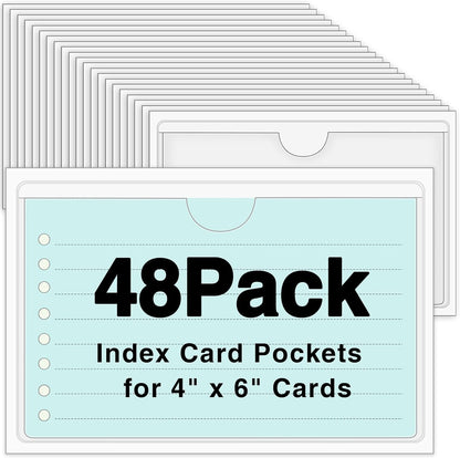 36 Pack 3" x 5" Adhesive Index Card Holders Clear PVC Label Holders | Top-loading label pockets, removable adhesive, clear PVC, for bins, shelves, totes, library and office use