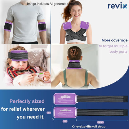 REVIX Ice Packs for Injuries Reusable, 2 Packs Hot & Cold Gel Ice Packs with PVC Cooling Design & Adjustable Strap, Flexible Therapy on Joints, Muscles, Shoulder, Back and Knee (10" x 5" Blue)