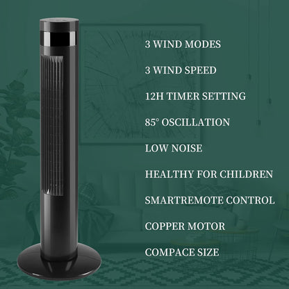 Antarctic Star Tower Fan 85°Oscillating Fan Quiet Cooling 12H Timer Remote Control Bladeless Electric 3 Speeds Wind 3 Modes, 42INCH, PINK