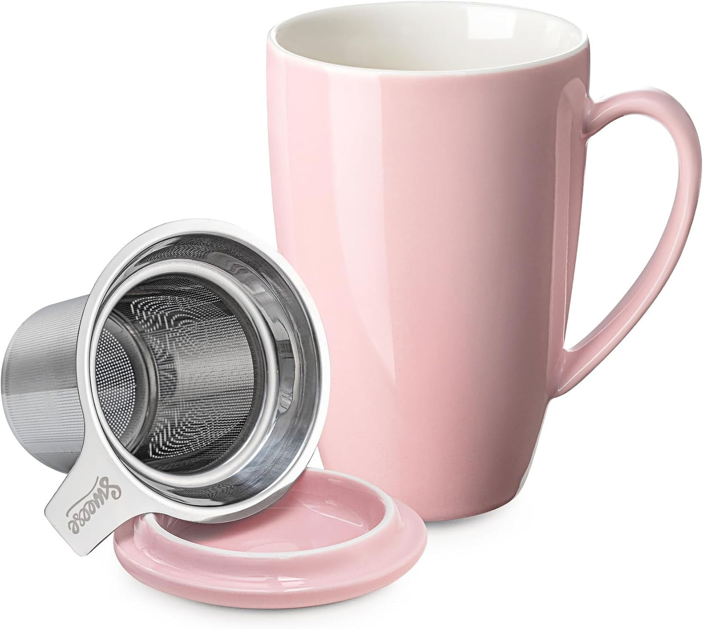 Sweese 15oz Porcelain Tea Mug with Infuser and Lid – Microwave Safe, Ergonomic Handle, Lead-Free Glaze, for Loose Leaf Tea