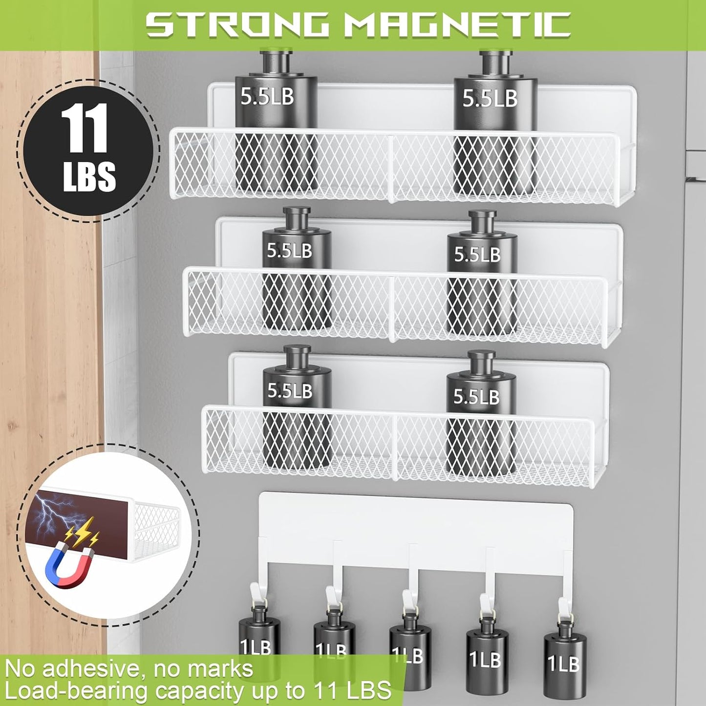 4 Pack Magnetic Shelves for Washing Machine, Heavy-Duty Magnetic Laundry Organizer with Hooks, Washing Machine Shelf for Refrigerator, Metal Storage Baskets, Closet & Laundry Room Organization(Black)
