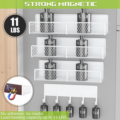 4 Pack Magnetic Shelves for Washing Machine, Heavy-Duty Magnetic Laundry Organizer with Hooks, Washing Machine Shelf for Refrigerator, Metal Storage Baskets, Closet & Laundry Room Organization(Black)