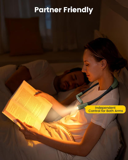 Glocusent Bendable Neck Light, 100 Hours Reading Light for Book Lover Gifts | Hands-Free, Knitting, Crafting, Repairing, 5-Color, Stepless Dimming, Ergonomic, Rechargeable, Eye Care, Sleep Aid, Traveling