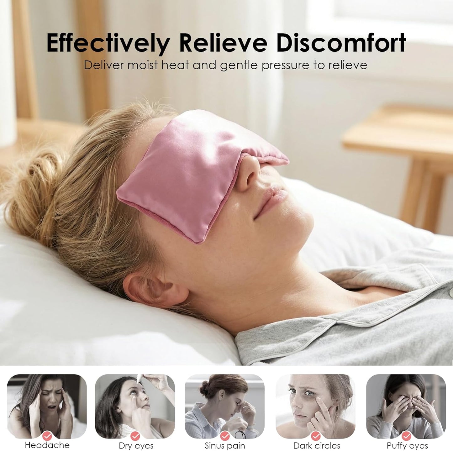 Weighted Eye Pillow for Yoga, Moist Heat Mask for Dry Eyes(Pink) | Silk Sleep Mask, Warm Compress for Sinus, Relaxation Gifts for Women, Washable Cover