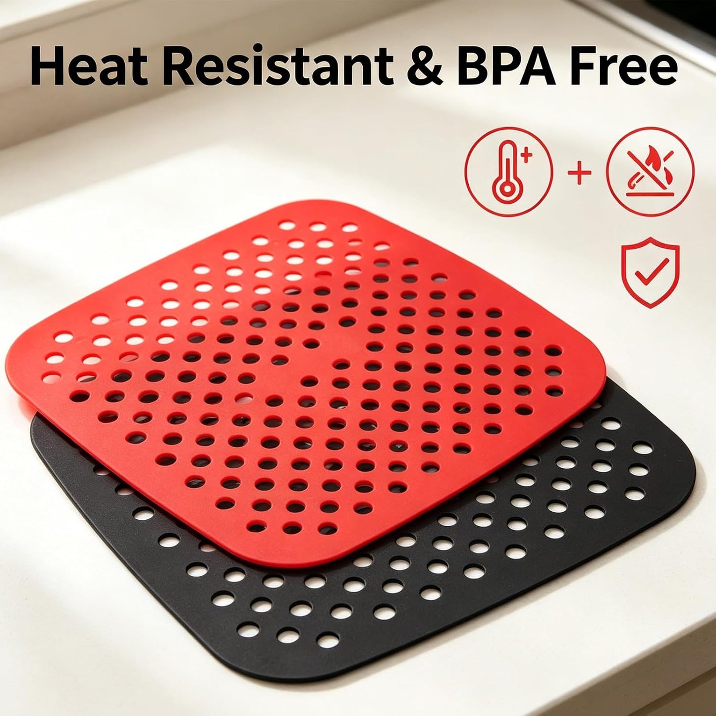 Air Fryer Silicone Liners,2 Pack 8.5 Inch Reusable Food-Grade Silicone Mat, Non-stick Heat Resistant Air Fryer Accessories