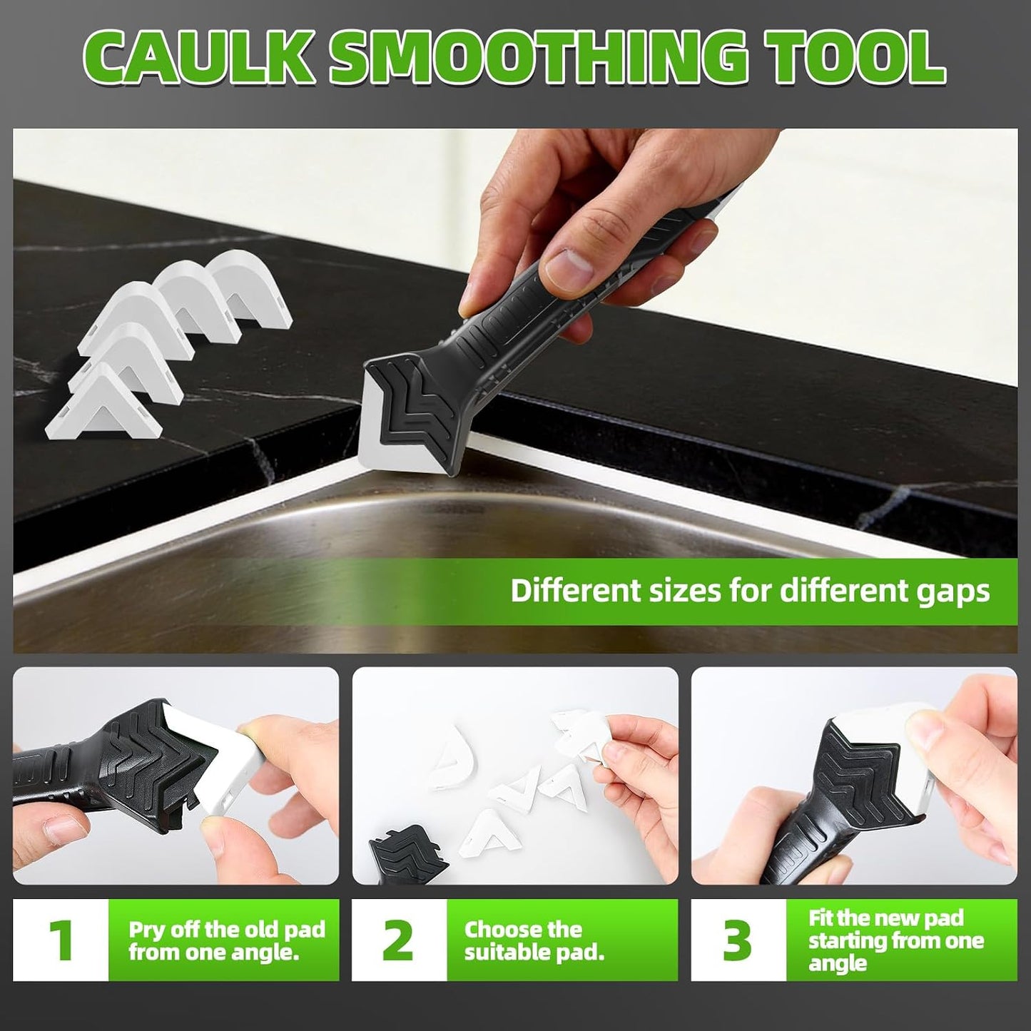 5 in 1 Silicone Caulking Tool Kit, Caulk Remover Tool with Stainless Steel Head,Caulk Finishing Tool with Different Angles,Grout Removal Tool for Kitchen Sink Washroom Floor Bathroom Toilet Caulking
