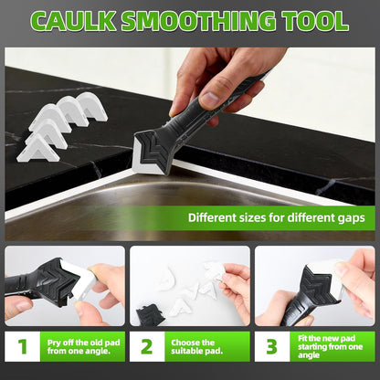 5 in 1 Silicone Caulking Tool Kit, Caulk Remover Tool with Stainless Steel Head,Caulk Finishing Tool with Different Angles,Grout Removal Tool for Kitchen Sink Washroom Floor Bathroom Toilet Caulking