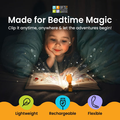 Gifts for Readers & Writers Rechargeable Book Light for Kids, Clip On Reading Light for Bed, 2in1 Flexilight Pals & Bookmark, 12 Hours of Light Once Charged, Includes USB Cable & 2 LED Lights, Dog