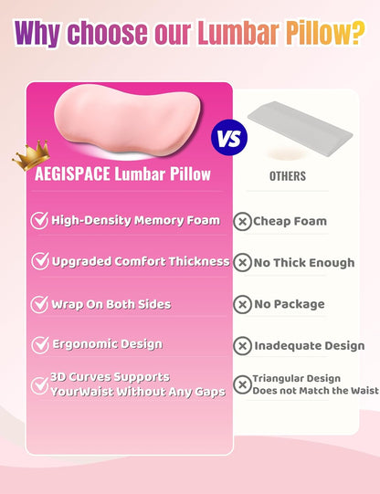 Lumbar Support Pillow for Sleeping - Back Pillow for Sciatica & Back Pain | Memory Foam Lumbar Pillow for Lower Back Pain Relief, Ergonomic Pillow for Side/Back/Stomach Sleepers with Washable Cover