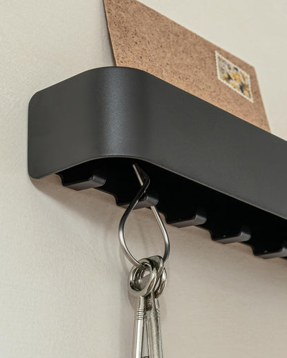 Kazai. Key Holder for Wall 'Tone' | Minimalist Key Hooks Design from Berlin | Modern Key Hanger with Metal Shelf | Key Hook Wall Mounted as Hallway Furniture | Black