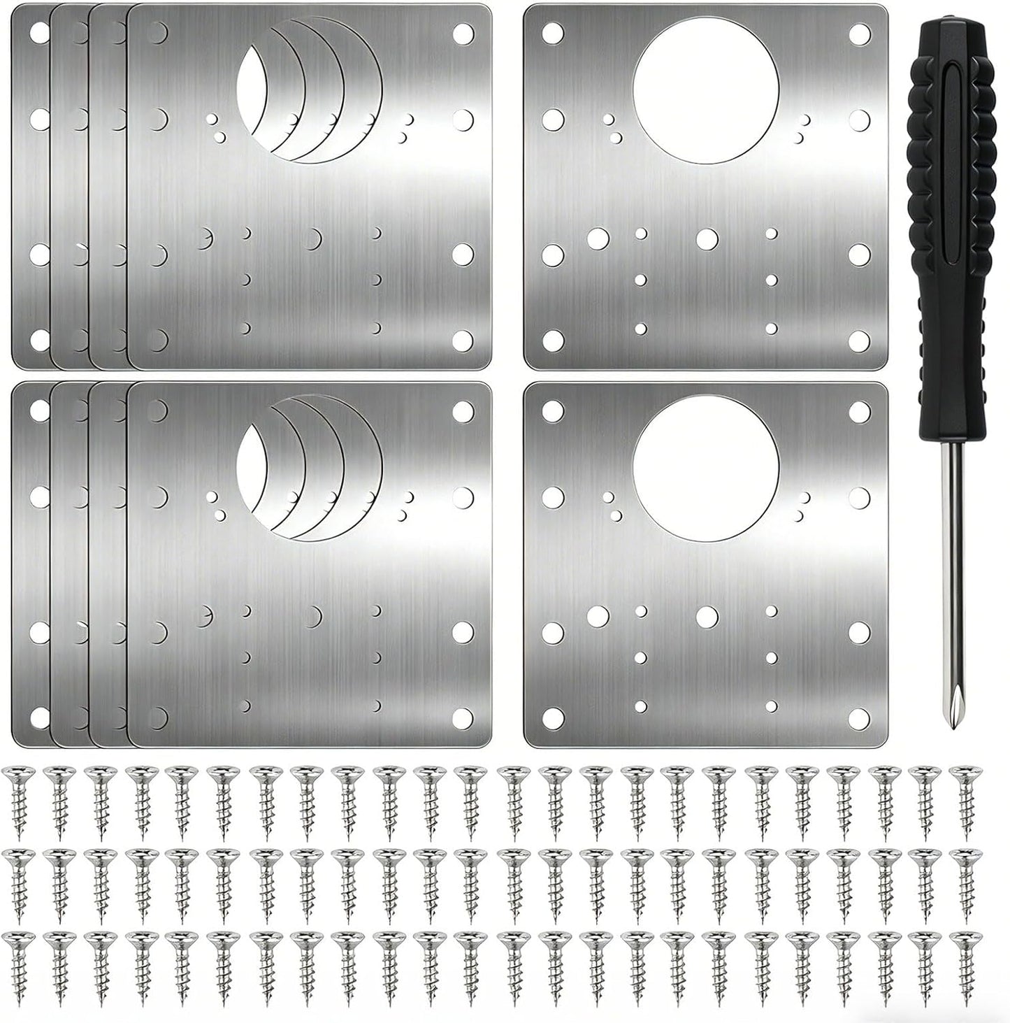 10 Pcs Cabinet Hinge Repair Plate Kit Stainless Steel 3.54" | Hinge Repair Boards for Cupboard, Furniture, Kitchen Doors. Easy Fix. Comes with 60 Screws & Screwdriver.