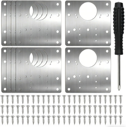 10 Pcs Cabinet Hinge Repair Plate Kit Stainless Steel 3.54" | Hinge Repair Boards for Cupboard, Furniture, Kitchen Doors. Easy Fix. Comes with 60 Screws & Screwdriver.
