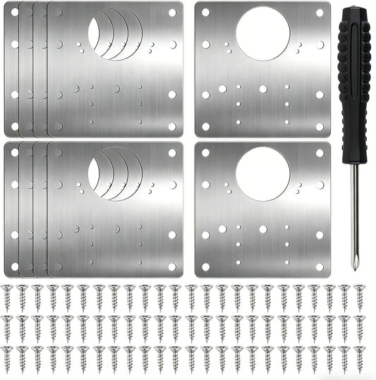 10 Pcs Cabinet Hinge Repair Plate Kit Stainless Steel 3.54" | Hinge Repair Boards for Cupboard, Furniture, Kitchen Doors. Easy Fix. Comes with 60 Screws & Screwdriver.