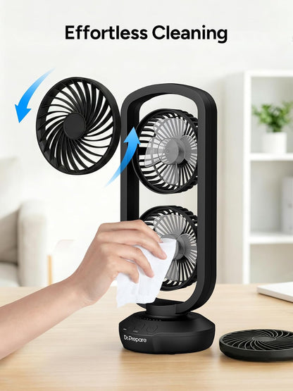 DR.PREPARE Small Tower Fan Oscillating Table Fans with 270° Tilt, 105° Oscillating, 3 Speeds and 3 Auto-Off Timer, Portable USB Powered Desk Fan for Bedroom Office Home Desk, Powerful Airflow 15 Inch