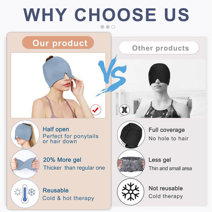 Migraine Headache Relief Cap, Gel Ice Head Wrap, Hot and Cold Therapy, Headache Eyes Mask for Sinus, Puffy Eyes, Tension and Stress Relief (Blue)