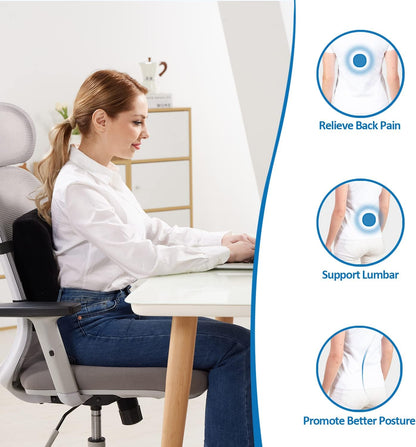 SAIREIDER Seat Cushion and Lumbar Support Pillow for Office Chair, Memory Foam Car Seat Cushions Back Support Pillows, Help Relieve Pain of Back, Lumbar, Tailbone and Sciatic Nerve（Black）