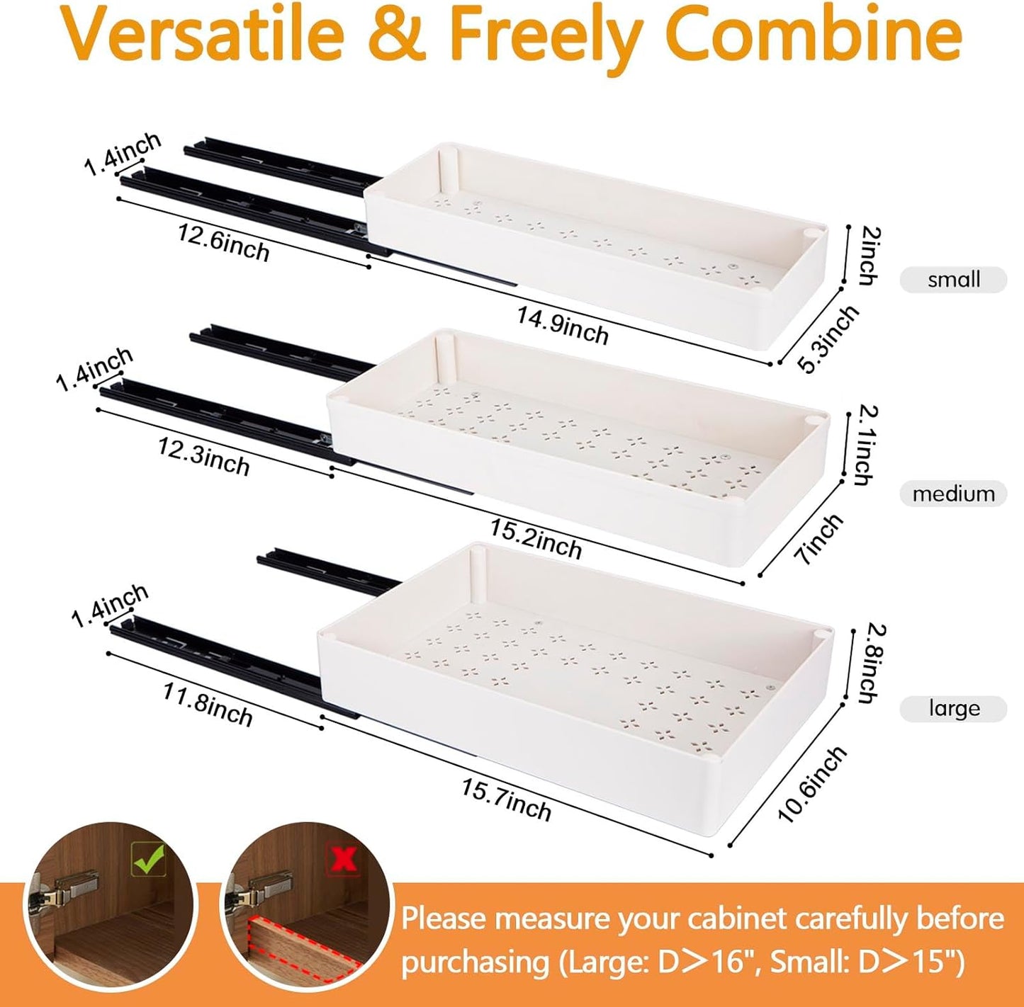 3 Pack Pull Out Drawers for Cabinets with Metal Slides, Easy to Install Cabinet Roll Out Shelves, Smooth Slide Out Drawers for Kitchen Cabinets with Nano Adhesive