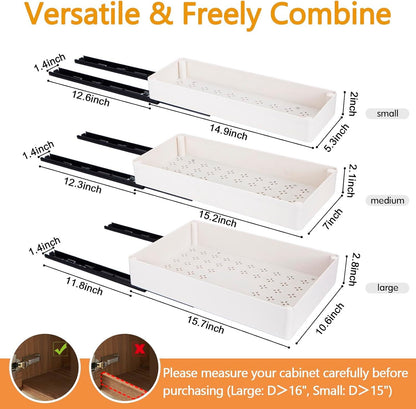 3 Pack Pull Out Drawers for Cabinets with Metal Slides, Easy to Install Cabinet Roll Out Shelves, Smooth Slide Out Drawers for Kitchen Cabinets with Nano Adhesive