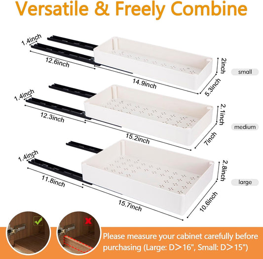 3 Pack Pull Out Drawers for Cabinets with Metal Slides, Easy to Install Cabinet Roll Out Shelves, Smooth Slide Out Drawers for Kitchen Cabinets with Nano Adhesive
