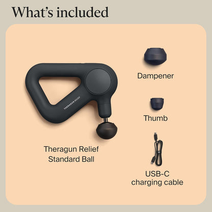 TheraGun Therabody Relief Massage Gun | for Daily Comfort | 3-Speed | Black | Quiet H&held Percussion Muscle Massager for Back, Leg & Shoulder Pain Relief. Lightweight, Easy to Use, Ergonomic Grip