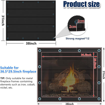 Magnetic Fireplace Cover 39"x32" Fireplace Draft Stopper Blocker Indoor | Fire Place Cover with Built-in 12 Strong Magnet for Iron Fireplace Frame Fireplace Screen
