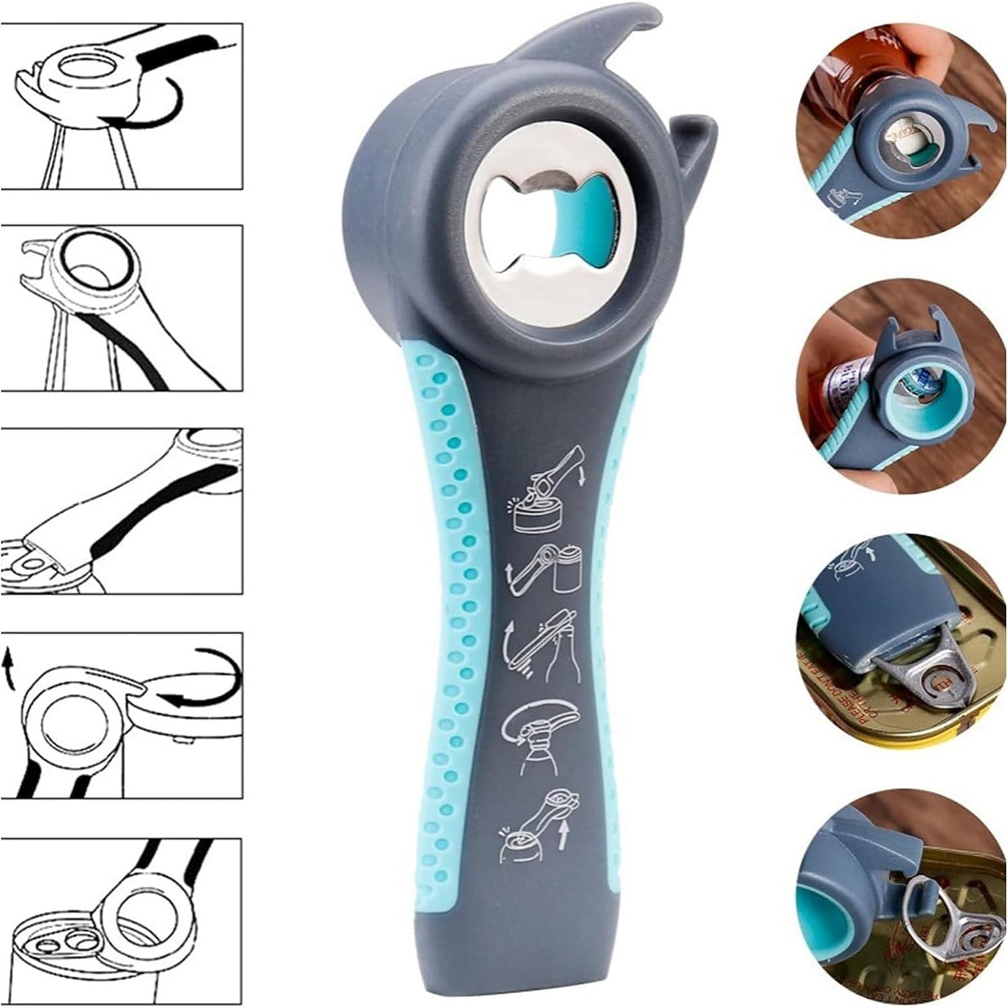 Jar Opener for Seniors with Arthritis,Jar Opener for Weak Hands,5-in-1 Bottle Opener,4-in-1 Can Opener (A-Blue)
