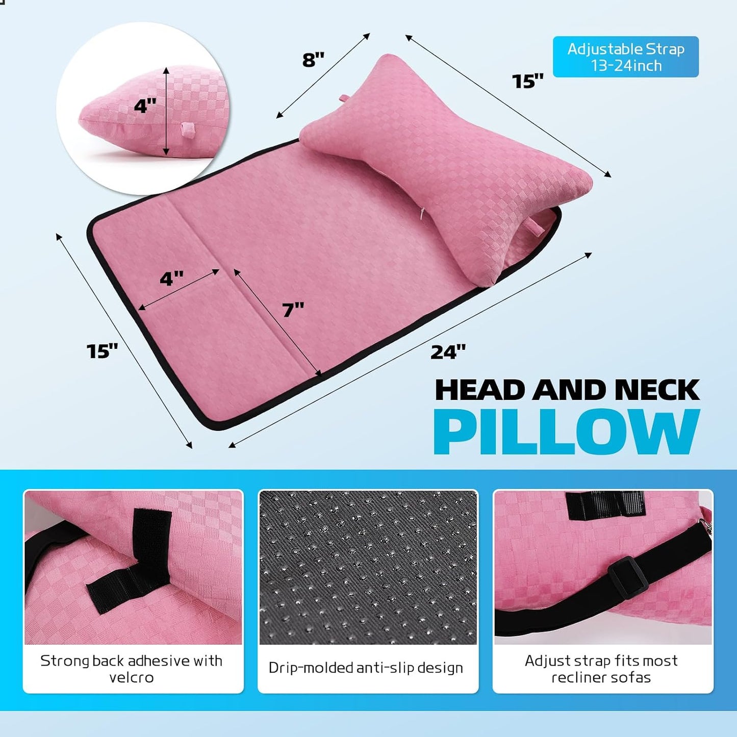 Recliner Head Pillow for Neck, Recliner Pillow for Headrest, Sofa, Chair | Breathable Velvet Cover, Plush Fill; Recliner, Sofa, Office Chair; Adjustable, Non-Slip, Ergonomic; OEKO-TEX Certified