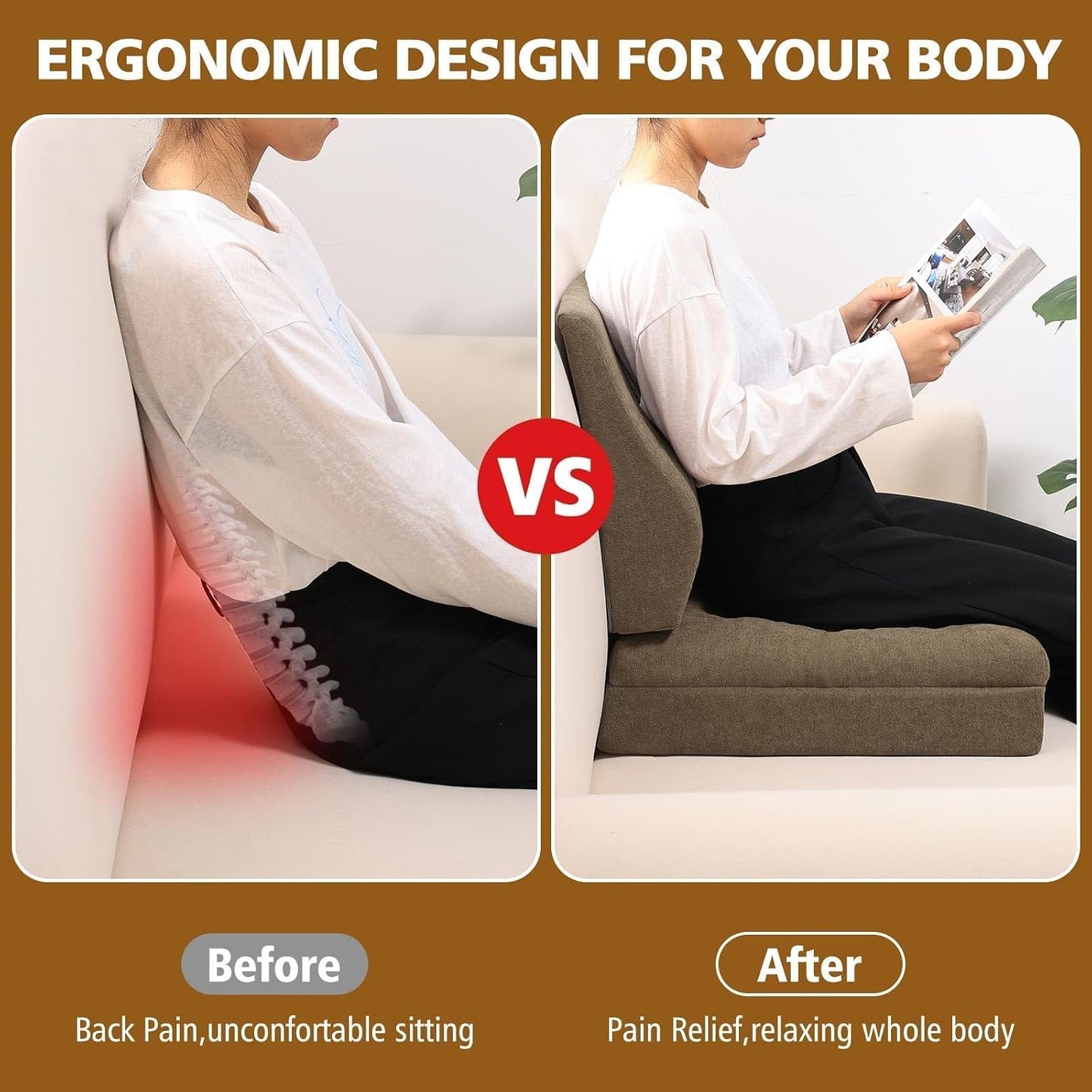 Recliner Cushion for Elderly with Lumbar Support Pillow - 20x20x5 Inch Extra Thick Recliner Seat Cushion for Seniors Relief Back Pain and Tailbone Pain from Long Sitting Non-Slip Bottom