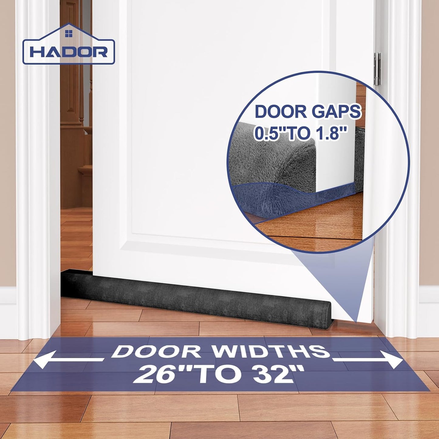 HADOR Door Draft Stopper for Bottom of Door, 36 Inch Under Draft Air Noise Light Blocker 30"- 36" Double Side Triangle Soundproof Sweep Filler Seal Gap up to 1.7" for Patio Sliding Door Guard, Grey | Under Door Gap Filler,Double-Sided Foam Design, Fits