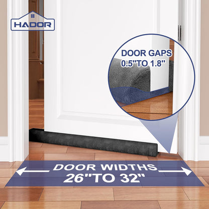 HADOR Door Draft Stopper for Bottom of Door, 36 Inch Under Draft Air Noise Light Blocker 30"- 36" Double Side Triangle Soundproof Sweep Filler Seal Gap up to 1.7" for Patio Sliding Door Guard, Grey | Under Door Gap Filler,Double-Sided Foam Design, Fits